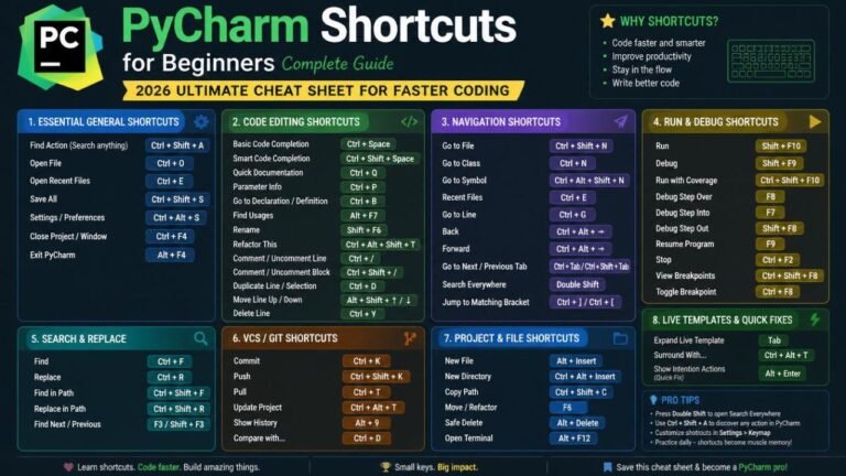 PyCharm Shortcuts for Beginners Complete Guide (2026 Ultimate Cheat Sheet for Faster Coding) pycharm shortcuts for beginners complete guide