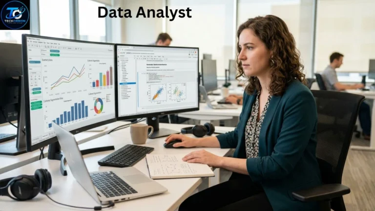 Professional data analyst analyzing business data with charts, dashboards, Excel, SQL, and Power BI