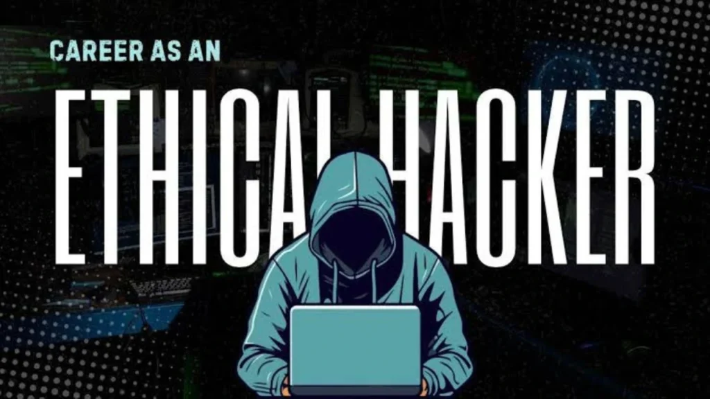 AI-generated illustration of essential topics covered in an ethical hacking course PDF, including cybersecurity, network security, penetration testing, Linux, and ethical hacking concepts.