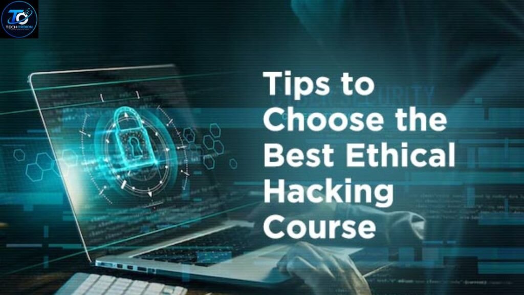 AI-generated illustration showing how to choose the best ethical hacking course PDF based on beginner-friendly content, cybersecurity topics, practical labs, and up-to-date learning resources.
