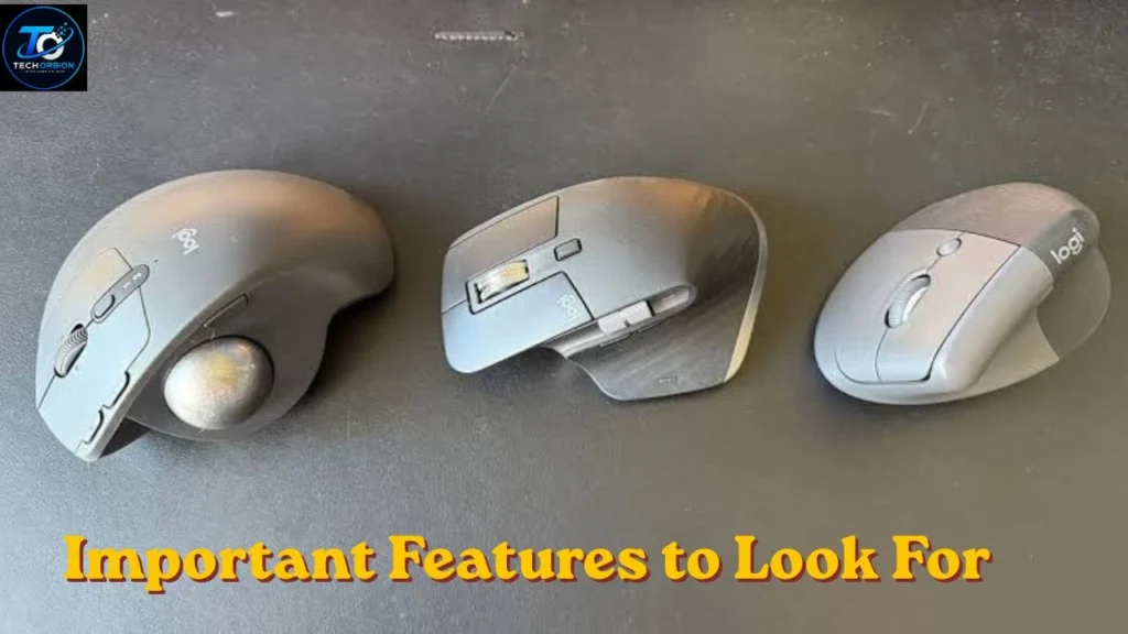 Key features of a Logitech mouse, including ergonomic design, wireless connectivity, adjustable DPI, and programmable buttons