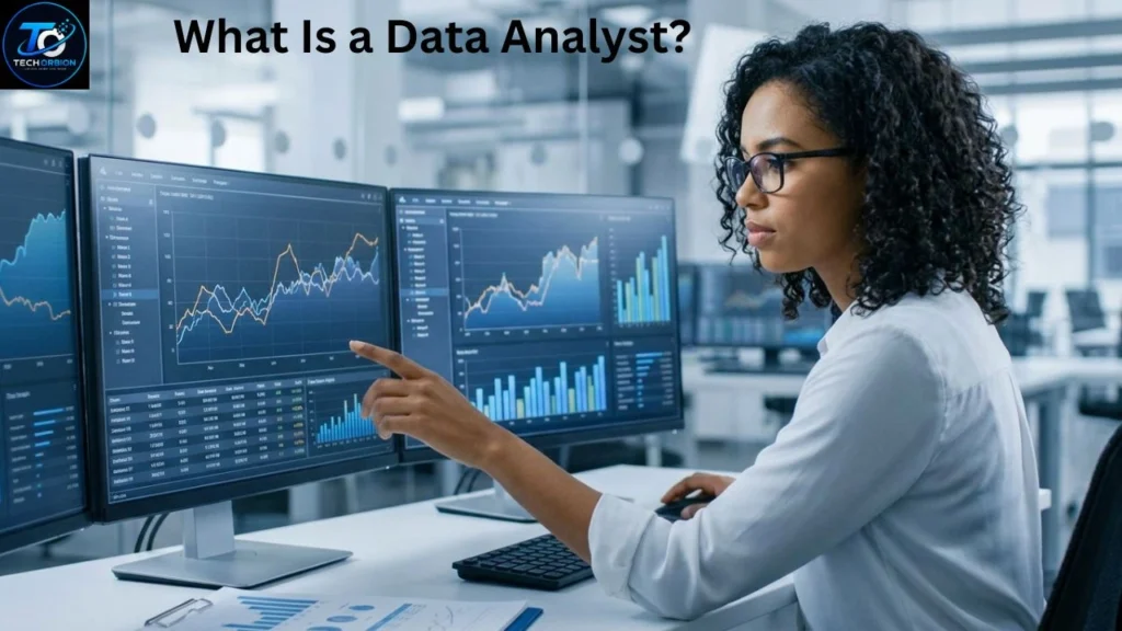 Data analyst examining business data and creating insights using charts and dashboards