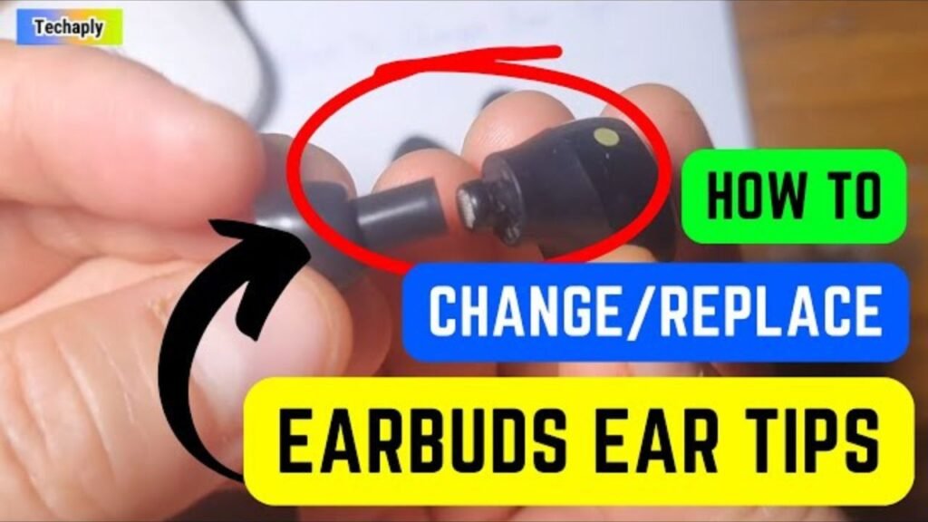 Infographic showing ear tip replacement, earbud cleaning, Bluetooth reset, and firmware update for wireless earbuds.