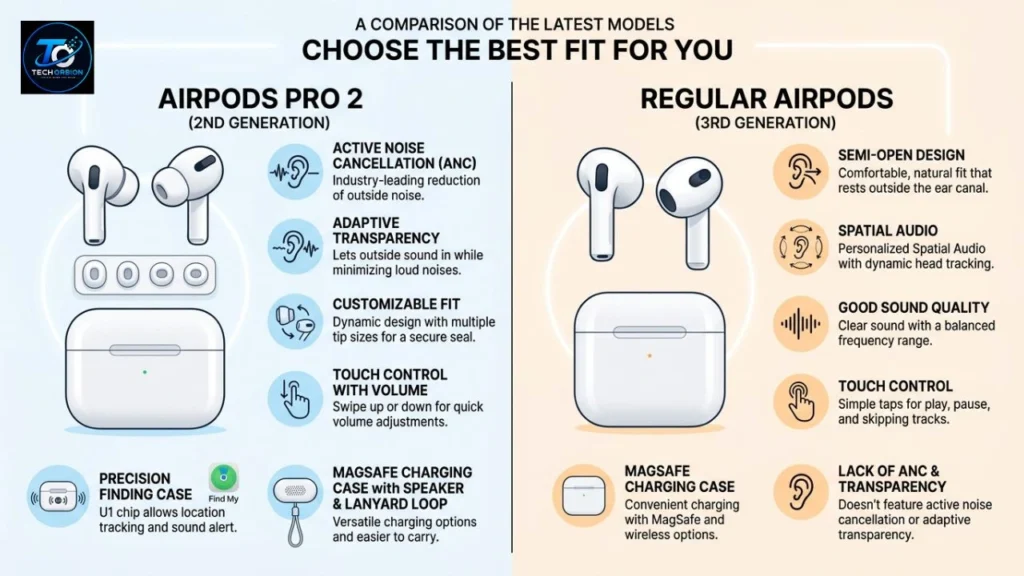 AirPods Pro 2 vs Regular AirPods – Key Features and Differences © TechOrbion.com