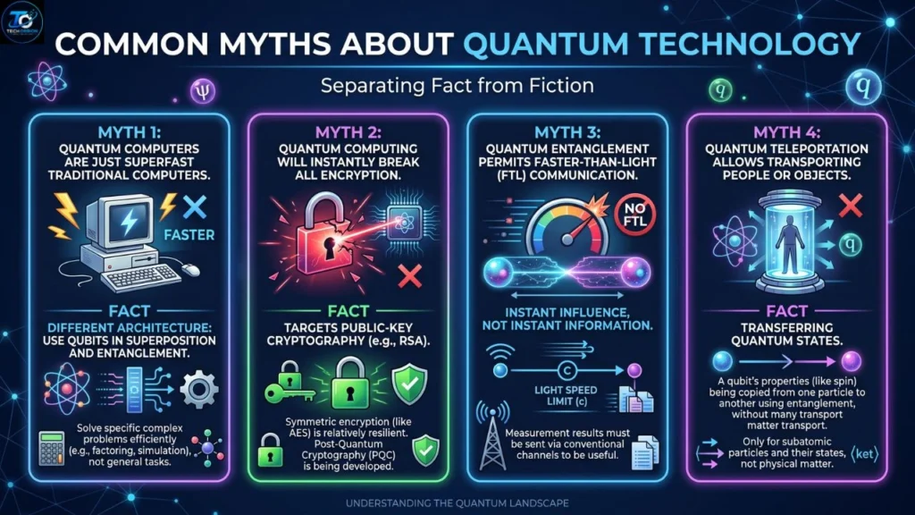 Common myths about Quantum Technology explained with facts about quantum computing, security, AI, and real-world applications