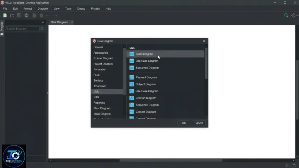 Step-by-step guide showing how to create a UML diagram in Visual Paradigm