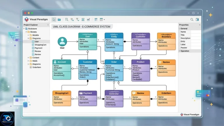 UML Visual Paradigm software showing a software system modeling diagram