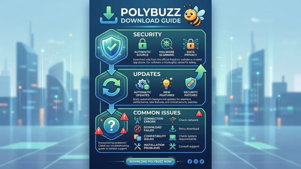 PolyBuzz Download Security, Updates and Common Issues – App safety and troubleshooting © TechOrbion.com I AI Generated