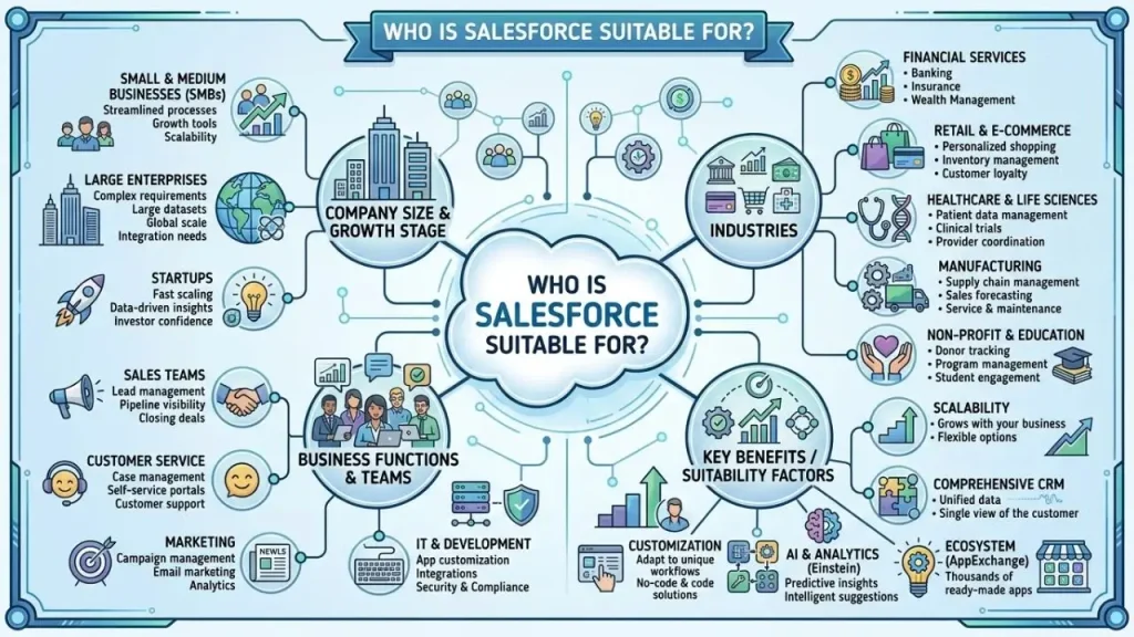 Who is Salesforce suitable for? Businesses using CRM and cloud-based business tools